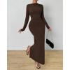 imageBTFBM Women Bodycon Maxi Dress Long Sleeve Back Slit Ruched Elegant Party Cocktail Formal Fall Wedding Guest DressesBrown