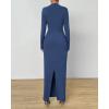 imageBTFBM Women Bodycon Maxi Dress Long Sleeve Back Slit Ruched Elegant Party Cocktail Formal Fall Wedding Guest DressesDark Grey Blue
