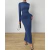 imageBTFBM Women Bodycon Maxi Dress Long Sleeve Back Slit Ruched Elegant Party Cocktail Formal Fall Wedding Guest DressesDark Grey Blue