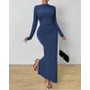 imageBTFBM Women Bodycon Maxi Dress Long Sleeve Back Slit Ruched Elegant Party Cocktail Formal Fall Wedding Guest DressesDark Grey Blue