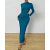 imageBTFBM Women Bodycon Maxi Dress Long Sleeve Back Slit Ruched Elegant Party Cocktail Formal Fall Wedding Guest DressesLake Blue