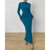 imageBTFBM Women Bodycon Maxi Dress Long Sleeve Back Slit Ruched Elegant Party Cocktail Formal Fall Wedding Guest DressesLake Blue