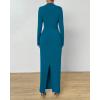 imageBTFBM Women Bodycon Maxi Dress Long Sleeve Back Slit Ruched Elegant Party Cocktail Formal Fall Wedding Guest DressesLake Blue