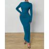 imageBTFBM Women Bodycon Maxi Dress Long Sleeve Back Slit Ruched Elegant Party Cocktail Formal Fall Wedding Guest DressesLake Blue