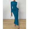 imageBTFBM Women Bodycon Maxi Dress Long Sleeve Back Slit Ruched Elegant Party Cocktail Formal Fall Wedding Guest DressesLake Blue