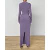 imageBTFBM Women Bodycon Maxi Dress Long Sleeve Back Slit Ruched Elegant Party Cocktail Formal Fall Wedding Guest DressesPurple