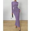 imageBTFBM Women Bodycon Maxi Dress Long Sleeve Back Slit Ruched Elegant Party Cocktail Formal Fall Wedding Guest DressesPurple