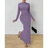 imageBTFBM Women Bodycon Maxi Dress Long Sleeve Back Slit Ruched Elegant Party Cocktail Formal Fall Wedding Guest DressesPurple