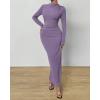 imageBTFBM Women Bodycon Maxi Dress Long Sleeve Back Slit Ruched Elegant Party Cocktail Formal Fall Wedding Guest DressesPurple