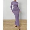 imageBTFBM Women Bodycon Maxi Dress Long Sleeve Back Slit Ruched Elegant Party Cocktail Formal Fall Wedding Guest DressesPurple