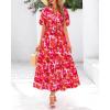 imageBTFBM Women Summer Floral Midi Dresses Casual Boho Puff Short Sleeve V Neck Button Belt Flowy Maxi Beach Vacation DressFloral Orange Pink White