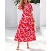 imageBTFBM Women Summer Floral Midi Dresses Casual Boho Puff Short Sleeve V Neck Button Belt Flowy Maxi Beach Vacation DressFloral Orange Pink White