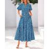 imageBTFBM Women Summer Floral Midi Dresses Casual Boho Puff Short Sleeve V Neck Button Belt Flowy Maxi Beach Vacation DressPrint Aqua Green Blue