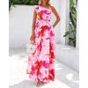 imageBTFBM Women Summer One Shoulder Floral Wedding Guest Dresses Sleeveless Smocked Ruffle Flowy Beach Vacation Maxi DressBig Floral Red White