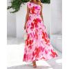 imageBTFBM Women Summer One Shoulder Floral Wedding Guest Dresses Sleeveless Smocked Ruffle Flowy Beach Vacation Maxi DressBig Floral Red White