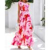 imageBTFBM Women Summer One Shoulder Floral Wedding Guest Dresses Sleeveless Smocked Ruffle Flowy Beach Vacation Maxi DressBig Floral Red White