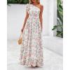 imageBTFBM Women Summer One Shoulder Floral Wedding Guest Dresses Sleeveless Smocked Ruffle Flowy Beach Vacation Maxi DressFloral Apricot