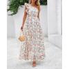 imageBTFBM Women Summer One Shoulder Floral Wedding Guest Dresses Sleeveless Smocked Ruffle Flowy Beach Vacation Maxi DressFloral Apricot