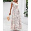 imageBTFBM Women Summer One Shoulder Floral Wedding Guest Dresses Sleeveless Smocked Ruffle Flowy Beach Vacation Maxi DressFloral Apricot