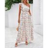 imageBTFBM Women Summer One Shoulder Floral Wedding Guest Dresses Sleeveless Smocked Ruffle Flowy Beach Vacation Maxi DressFloral Apricot