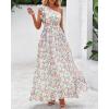 imageBTFBM Women Summer One Shoulder Floral Wedding Guest Dresses Sleeveless Smocked Ruffle Flowy Beach Vacation Maxi DressFloral Apricot