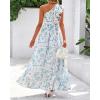 imageBTFBM Women Summer One Shoulder Floral Wedding Guest Dresses Sleeveless Smocked Ruffle Flowy Beach Vacation Maxi DressFloral Light Blue
