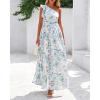 imageBTFBM Women Summer One Shoulder Floral Wedding Guest Dresses Sleeveless Smocked Ruffle Flowy Beach Vacation Maxi DressFloral Light Blue