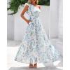 imageBTFBM Women Summer One Shoulder Floral Wedding Guest Dresses Sleeveless Smocked Ruffle Flowy Beach Vacation Maxi DressFloral Light Blue