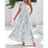 imageBTFBM Women Summer One Shoulder Floral Wedding Guest Dresses Sleeveless Smocked Ruffle Flowy Beach Vacation Maxi DressFloral Light Blue