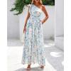 imageBTFBM Women Summer One Shoulder Floral Wedding Guest Dresses Sleeveless Smocked Ruffle Flowy Beach Vacation Maxi DressFloral Light Blue