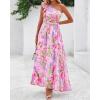 imageBTFBM Women Summer One Shoulder Floral Wedding Guest Dresses Sleeveless Smocked Ruffle Flowy Beach Vacation Maxi DressFloral Pink