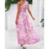imageBTFBM Women Summer One Shoulder Floral Wedding Guest Dresses Sleeveless Smocked Ruffle Flowy Beach Vacation Maxi DressFloral Pink