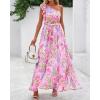 imageBTFBM Women Summer One Shoulder Floral Wedding Guest Dresses Sleeveless Smocked Ruffle Flowy Beach Vacation Maxi DressFloral Pink