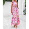 imageBTFBM Women Summer One Shoulder Floral Wedding Guest Dresses Sleeveless Smocked Ruffle Flowy Beach Vacation Maxi DressFloral Pink