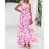 imageBTFBM Women Summer One Shoulder Floral Wedding Guest Dresses Sleeveless Smocked Ruffle Flowy Beach Vacation Maxi DressFloral Pink White