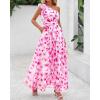 imageBTFBM Women Summer One Shoulder Floral Wedding Guest Dresses Sleeveless Smocked Ruffle Flowy Beach Vacation Maxi DressFloral Pink White