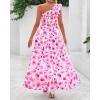 imageBTFBM Women Summer One Shoulder Floral Wedding Guest Dresses Sleeveless Smocked Ruffle Flowy Beach Vacation Maxi DressFloral Pink White