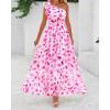 imageBTFBM Women Summer One Shoulder Floral Wedding Guest Dresses Sleeveless Smocked Ruffle Flowy Beach Vacation Maxi DressFloral Pink White