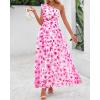 imageBTFBM Women Summer One Shoulder Floral Wedding Guest Dresses Sleeveless Smocked Ruffle Flowy Beach Vacation Maxi DressFloral Pink White