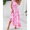imageBTFBM Women Summer One Shoulder Floral Wedding Guest Dresses Sleeveless Smocked Ruffle Flowy Beach Vacation Maxi DressFloral Pink White