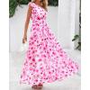 imageBTFBM Women Summer One Shoulder Floral Wedding Guest Dresses Sleeveless Smocked Ruffle Flowy Beach Vacation Maxi DressFloral Pink White
