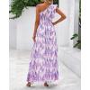 imageBTFBM Women Summer One Shoulder Floral Wedding Guest Dresses Sleeveless Smocked Ruffle Flowy Beach Vacation Maxi DressFloral Purple