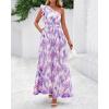 imageBTFBM Women Summer One Shoulder Floral Wedding Guest Dresses Sleeveless Smocked Ruffle Flowy Beach Vacation Maxi DressFloral Purple