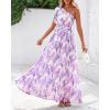 imageBTFBM Women Summer One Shoulder Floral Wedding Guest Dresses Sleeveless Smocked Ruffle Flowy Beach Vacation Maxi DressFloral Purple
