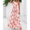 imageBTFBM Women Summer One Shoulder Floral Wedding Guest Dresses Sleeveless Smocked Ruffle Flowy Beach Vacation Maxi DressFloral Red Apricot