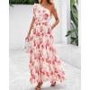 imageBTFBM Women Summer One Shoulder Floral Wedding Guest Dresses Sleeveless Smocked Ruffle Flowy Beach Vacation Maxi DressFloral Red Apricot
