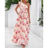 imageBTFBM Women Summer One Shoulder Floral Wedding Guest Dresses Sleeveless Smocked Ruffle Flowy Beach Vacation Maxi DressFloral Red Apricot