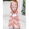 imageBTFBM Women Summer One Shoulder Floral Wedding Guest Dresses Sleeveless Smocked Ruffle Flowy Beach Vacation Maxi DressFloral Red Apricot
