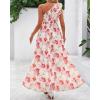 imageBTFBM Women Summer One Shoulder Floral Wedding Guest Dresses Sleeveless Smocked Ruffle Flowy Beach Vacation Maxi DressFloral Red Apricot