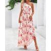 imageBTFBM Women Summer One Shoulder Floral Wedding Guest Dresses Sleeveless Smocked Ruffle Flowy Beach Vacation Maxi DressFloral Red Apricot